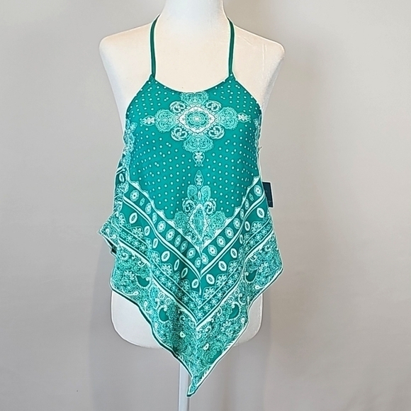 Twine & String Tops - Twine & String Women's Hankerchief Paisley Green/White Top Tank Small Be…